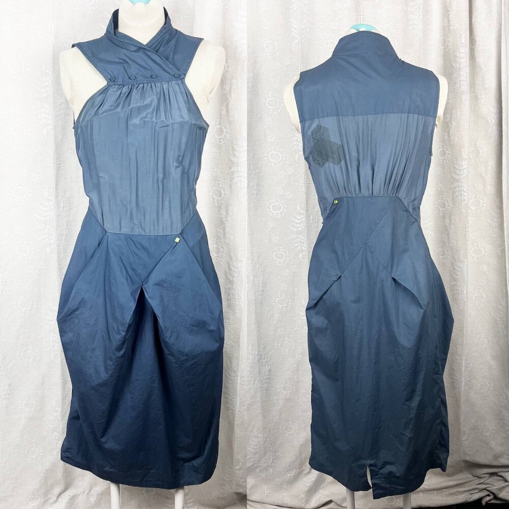 SKFK Gasteiz dress urban streetwear fit & flare cadet blue pleated cotton shift